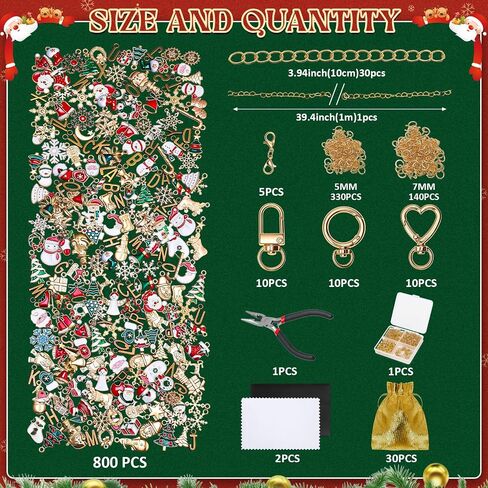 Misdary 800 Pcs Keychain Making Kit Bulk Bag Charm Kit Including 230 Charms 30 Keychain Clips 31 Chains for Lipgloss Keychains Bracelet Earrings Jewelry DIY Craft, Gold in Saudi Arabia