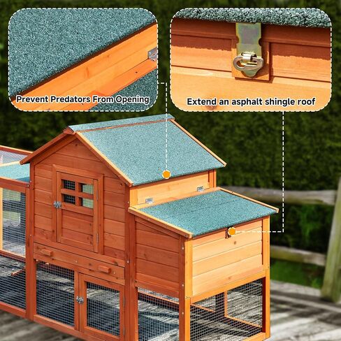 GARWOOD Large Wooden Chicken Coop Outdoor Big Hen House Poultry Pet Duck Hutch with Run Cage Nesting Box Waterproof Asphalt Roof Ramp Removable Tray Wire Fence for Backyard Small Animals 79" Brown in Saudi Arabia