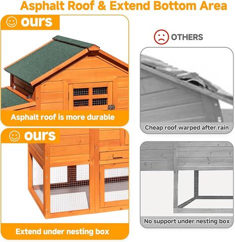 GARWOOD Large Wooden Chicken Coop Outdoor Big Hen House Poultry Pet Duck Hutch with Run Cage Nesting Box Waterproof Asphalt Roof Ramp Removable Tray Wire Fence for Backyard Small Animals 79" Brown in Saudi Arabia
