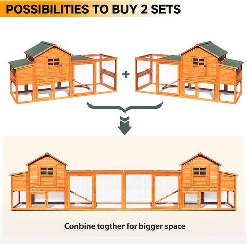 GARWOOD Large Wooden Chicken Coop Outdoor Big Hen House Poultry Pet Duck Hutch with Run Cage Nesting Box Waterproof Asphalt Roof Ramp Removable Tray Wire Fence for Backyard Small Animals 79" Brown in Saudi Arabia