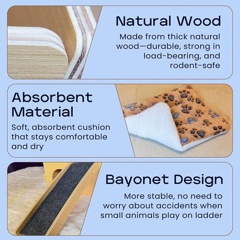 Guinea Pig Wooden Hideout with Built-in Feeder, Screw-Assembled Natural Wood Castle with Absorbent Fleece Mat, Ramp & Accessories, Cozy Safe Hideaway for Small Pets to Rest, Play & Explore in Saudi Arabia
