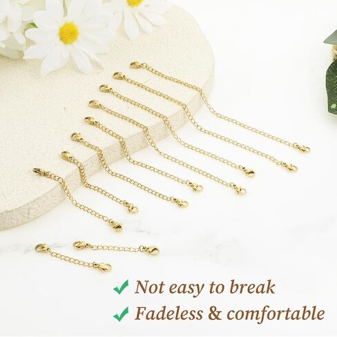 Gold Chain Extenders for Jewelry Making, 10PCS Stainless Steel Necklace Extenders, Adjustable Lobster Clasp Extender Chains for Necklaces, Bracelets, Anklets (Assorted Sizes 2-6 Inch) in Kuwait