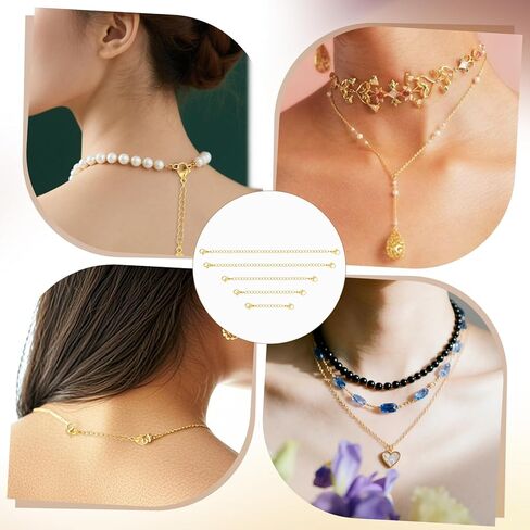 Gold Chain Extenders for Jewelry Making, 10PCS Stainless Steel Necklace Extenders, Adjustable Lobster Clasp Extender Chains for Necklaces, Bracelets, Anklets (Assorted Sizes 2-6 Inch) in Kuwait