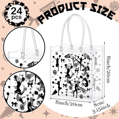 Sweetude 24 Pcs Cheer Clear Treat Bags with Handles for Cheer Team Cheerleader Gift Bag Bulk Cheerleader Party Supplies in Saudi Arabia