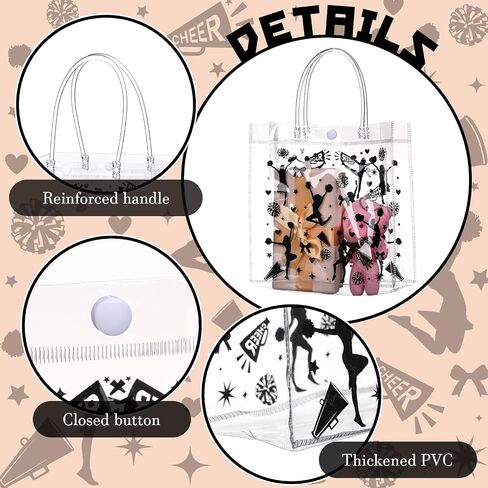 Sweetude 24 Pcs Cheer Clear Treat Bags with Handles for Cheer Team Cheerleader Gift Bag Bulk Cheerleader Party Supplies in Saudi Arabia