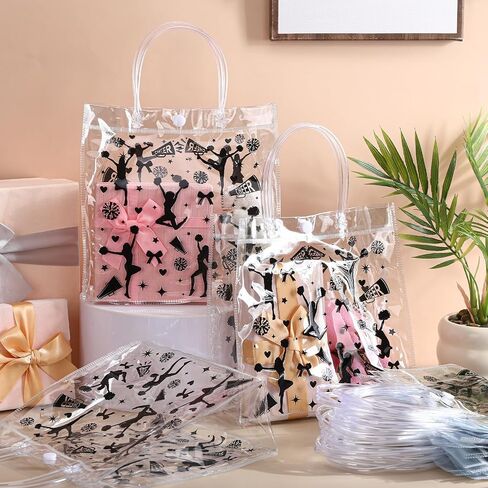 Sweetude 24 Pcs Cheer Clear Treat Bags with Handles for Cheer Team Cheerleader Gift Bag Bulk Cheerleader Party Supplies in Saudi Arabia