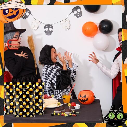 Gersoniel 48 PCS Halloween Goodie حقائب مع مقابض خدعة بلاستيكية أو علاج أكياس هدايا حلوى الذرة in Kuwait