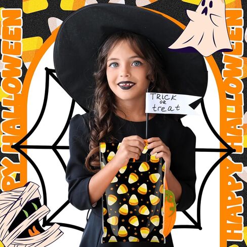 Gersoniel 48 PCS Halloween Goodie حقائب مع مقابض خدعة بلاستيكية أو علاج أكياس هدايا حلوى الذرة in Kuwait