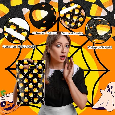Gersoniel 48 PCS Halloween Goodie حقائب مع مقابض خدعة بلاستيكية أو علاج أكياس هدايا حلوى الذرة in Kuwait