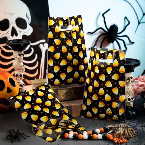 Gersoniel 48 PCS Halloween Goodie حقائب مع مقابض خدعة بلاستيكية أو علاج أكياس هدايا حلوى الذرة in Kuwait