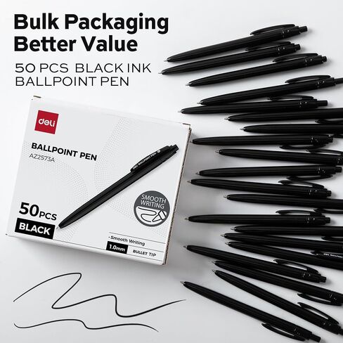 أقلام أقلام ، 50 Pack Pack Point Pens ، حبر أسود 1.0 مم ، كتابة سلسة ، لا نزيف ، قبضة مريحة للمنزل ، المكتب والمدرسة استخدام in Kuwait
