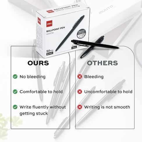 أقلام أقلام ، 50 Pack Pack Point Pens ، حبر أسود 1.0 مم ، كتابة سلسة ، لا نزيف ، قبضة مريحة للمنزل ، المكتب والمدرسة استخدام in Kuwait