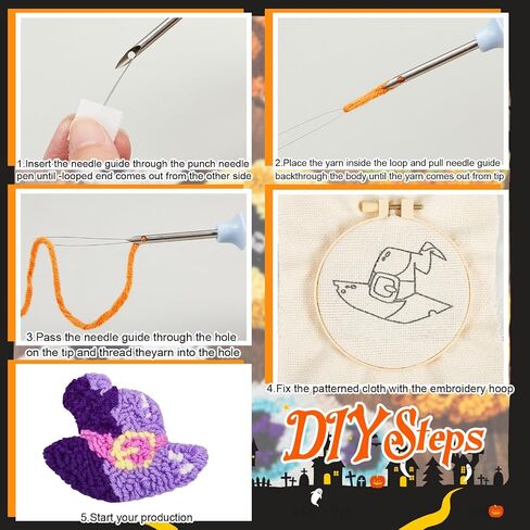 Preboun 8 PCS Halloween Punch Needle Coaster Kit Punch Punch Edele Kit Easy Diy Coasters with antondsive felt ، yarns hoop tools regud in Saudi Arabia