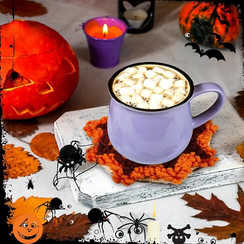 Preboun 8 PCS Halloween Punch Needle Coaster Kit Punch Punch Edele Kit Easy Diy Coasters with antondsive felt ، yarns hoop tools regud in Saudi Arabia