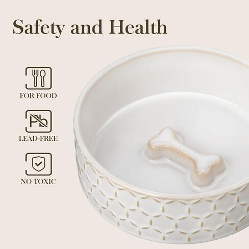 MALACASA Dog Bowl Set, Ceramic Bowls with Walnut Wood Stand, 2 Cups in Kuwait