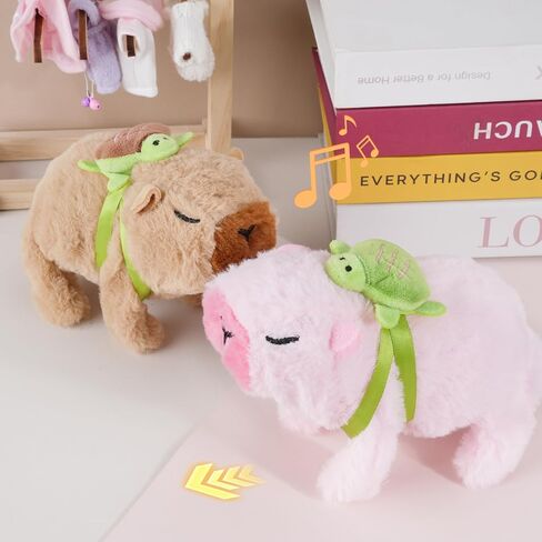 Cute Capybara Plush with Turtle Backpack Electric Capybara Stuffed Animal Makes Noises Walks Around Fun Birthday Gifts 5.9 Inches (Brown) in Saudi Arabia