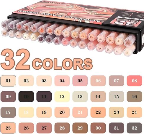 32 Colors Acrylic Paint Markers, Paint Pens Brush Tip Water-Based Acrylic Markers for Rock Painting Stone Wood Ceramic (Skin) in Kuwait