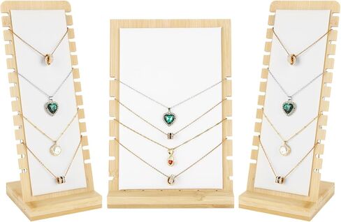 3Pcs Necklace Display Stand Jewelry Display Stand for Selling White Bamboo Necklace Holder with Multi-Rung Design and Detachable Bases for Home, Two Narrow and One Wide in Kuwait