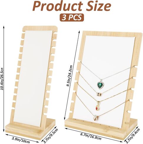 3Pcs Necklace Display Stand Jewelry Display Stand for Selling White Bamboo Necklace Holder with Multi-Rung Design and Detachable Bases for Home, Two Narrow and One Wide in Kuwait