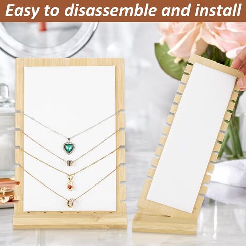 3Pcs Necklace Display Stand Jewelry Display Stand for Selling White Bamboo Necklace Holder with Multi-Rung Design and Detachable Bases for Home, Two Narrow and One Wide in Kuwait