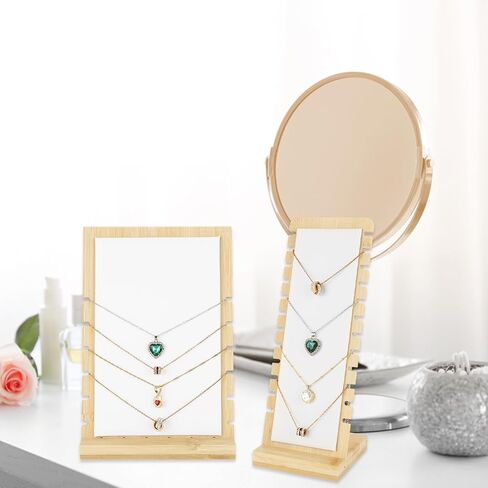 3Pcs Necklace Display Stand Jewelry Display Stand for Selling White Bamboo Necklace Holder with Multi-Rung Design and Detachable Bases for Home, Two Narrow and One Wide in Kuwait