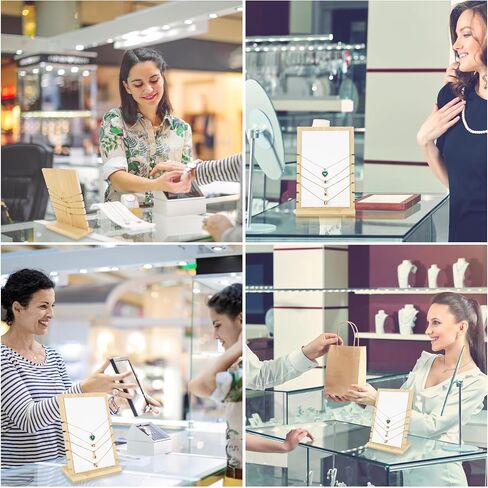 3Pcs Necklace Display Stand Jewelry Display Stand for Selling White Bamboo Necklace Holder with Multi-Rung Design and Detachable Bases for Home, Two Narrow and One Wide in Kuwait