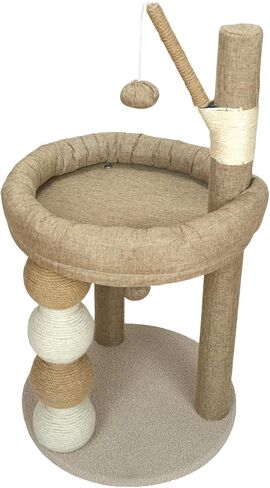 30-in Small Cat Tree Tower with Sisal Scratching Posts, Padded Platform, Dangling Toy - Perfect Small Cat Tower for Indoor Cats - Beige in Kuwait