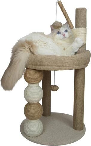 30-in Small Cat Tree Tower with Sisal Scratching Posts, Padded Platform, Dangling Toy - Perfect Small Cat Tower for Indoor Cats - Beige in Kuwait