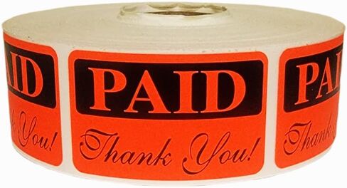 Paid Thank You Labels 1.25x2-inch Bright Red Self-Adhesive Sale Merchandise Retail Stickers 1 Roll with 1000 Labels in Saudi Arabia