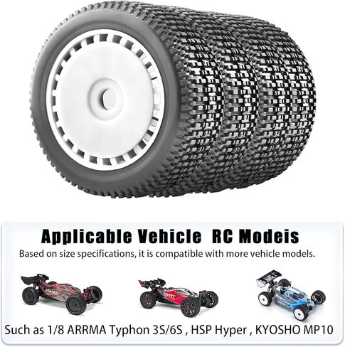 1/8 RC إطارات سباق العربات التي تجرها الدواب على الطرق الوعرة وعجلات 17 مم من إطارات Hex RC مع إدراج الرغوة لـ Arrma 1/8 Typhon 3S/6S Losi 8ight HSP Hyper Hongnor FS Racing Kyosho MP9 MP9 Neo. (4pcs/set) in Saudi Arabia