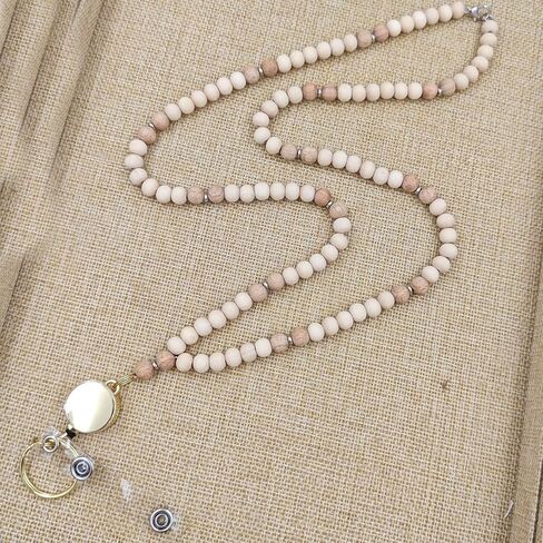 Retractable Lanyards for ID Badges and Keys,Teacher Lanyard with ID Holder Cute Wooden Beaded Lanyards Reel Keys Chains Fashion Lanyard String for Women in Saudi Arabia