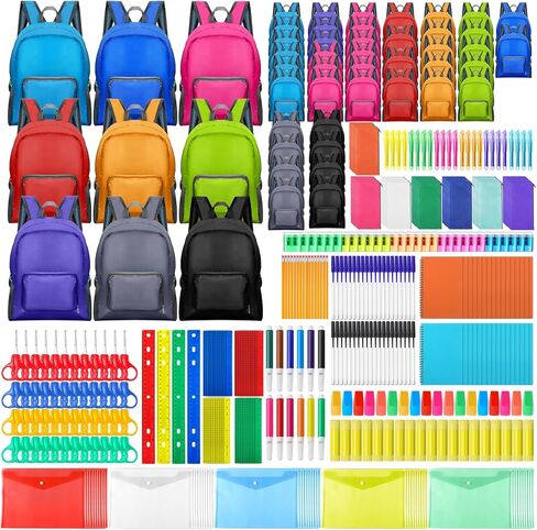 PerKoop 50 Sets 17'' Backpacks Bulk Back to School Supplies Bundle Kits for Kids Boys Girls Wholesale Backpack School Supply Kit Bundle Essentials for Elementary, Middle Students Charity Donate in Saudi Arabia