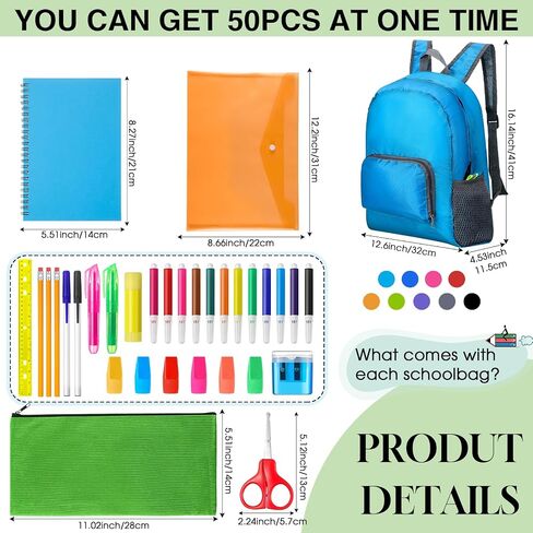 PerKoop 50 Sets 17'' Backpacks Bulk Back to School Supplies Bundle Kits for Kids Boys Girls Wholesale Backpack School Supply Kit Bundle Essentials for Elementary, Middle Students Charity Donate in Saudi Arabia