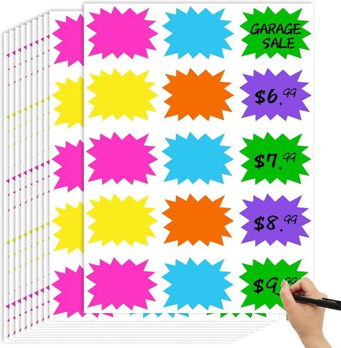 300Pcs Removable Garage Sale Stickers Burst Star Adhesive Yard Sale Price Stickers with Space to Write Pricing Rummage Labels for Retail and Market, 2 x 3 Inch in Saudi Arabia
