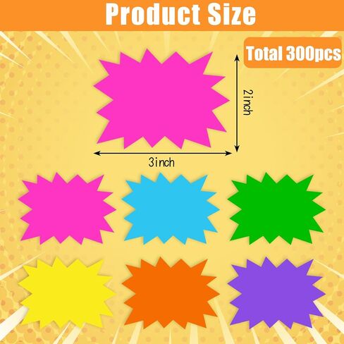 300Pcs Removable Garage Sale Stickers Burst Star Adhesive Yard Sale Price Stickers with Space to Write Pricing Rummage Labels for Retail and Market, 2 x 3 Inch in Saudi Arabia