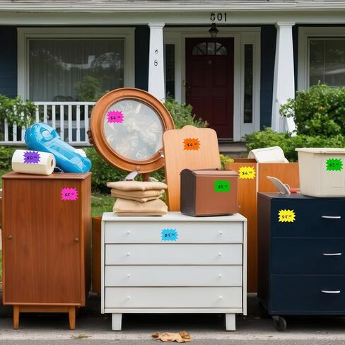 300Pcs Removable Garage Sale Stickers Burst Star Adhesive Yard Sale Price Stickers with Space to Write Pricing Rummage Labels for Retail and Market, 2 x 3 Inch in Saudi Arabia