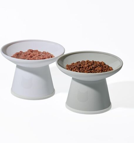 Necoichi 2pcs أوعية طعام قطة مرتفعة للغاية-أوعية من البلاستيك الخالية من BPA لتقليل الإرهاق للهوسكر والرقبة-غسالة الصحون وميكروويف آمنة-غير قابلة للانزلاق ، ومضادة للانزلاق ، التصميم المريح (الضباب الحضري) in Kuwait