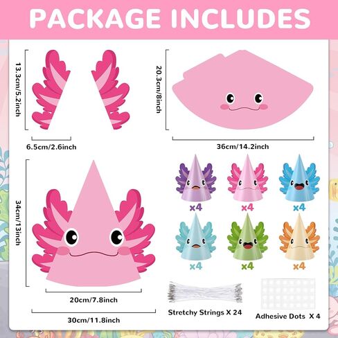 24 PCS AXOLOTL Party Hats Colorful Axolotl Supplies for dly reptile Animals عصابات الرأس لطيفة الحيوانات التي تتجان in Saudi Arabia