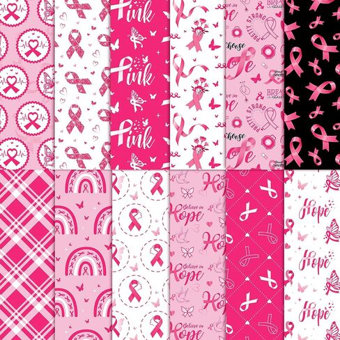 Konsait 24 Sheets Double Sided Pink Ribbon Scrapbook Paper 12x12, Breast Cancer Awareness Patterned Paper Decorative Cardstock Origami Papers for Card Making Scrapbook Supplies in Saudi Arabia