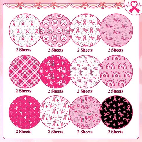 Konsait 24 Sheets Double Sided Pink Ribbon Scrapbook Paper 12x12, Breast Cancer Awareness Patterned Paper Decorative Cardstock Origami Papers for Card Making Scrapbook Supplies in Saudi Arabia