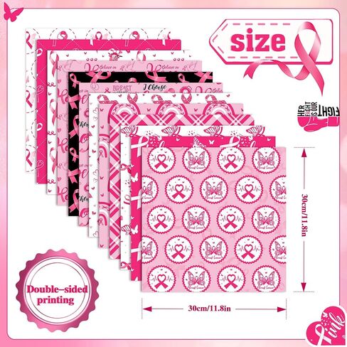 Konsait 24 Sheets Double Sided Pink Ribbon Scrapbook Paper 12x12, Breast Cancer Awareness Patterned Paper Decorative Cardstock Origami Papers for Card Making Scrapbook Supplies in Saudi Arabia