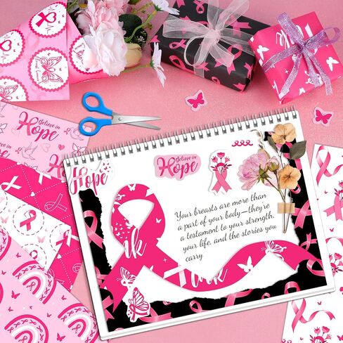 Konsait 24 Sheets Double Sided Pink Ribbon Scrapbook Paper 12x12, Breast Cancer Awareness Patterned Paper Decorative Cardstock Origami Papers for Card Making Scrapbook Supplies in Saudi Arabia