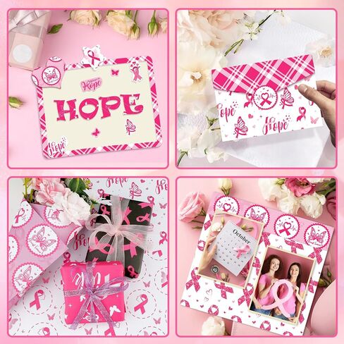 Konsait 24 Sheets Double Sided Pink Ribbon Scrapbook Paper 12x12, Breast Cancer Awareness Patterned Paper Decorative Cardstock Origami Papers for Card Making Scrapbook Supplies in Saudi Arabia
