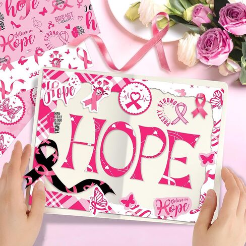 Konsait 24 Sheets Double Sided Pink Ribbon Scrapbook Paper 12x12, Breast Cancer Awareness Patterned Paper Decorative Cardstock Origami Papers for Card Making Scrapbook Supplies in Saudi Arabia