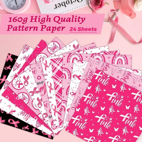 Konsait 24 Sheets Double Sided Pink Ribbon Scrapbook Paper 12x12, Breast Cancer Awareness Patterned Paper Decorative Cardstock Origami Papers for Card Making Scrapbook Supplies in Saudi Arabia