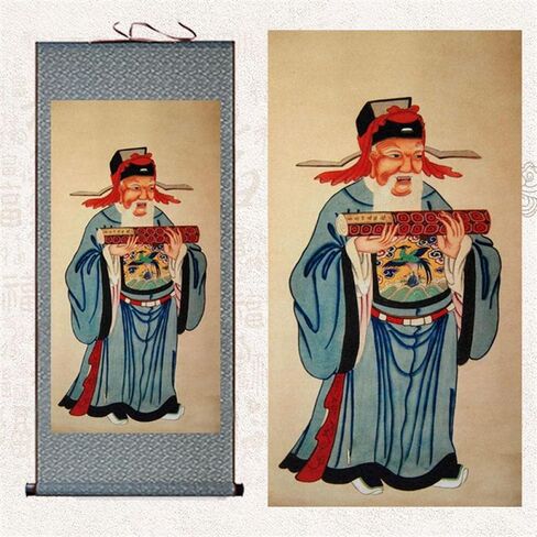 Buddhist Thangka Painting,Thangka Brocade,Mythology Story Statue of God of The Land Painting Silk Scroll Drawing Dojo in Saudi Arabia