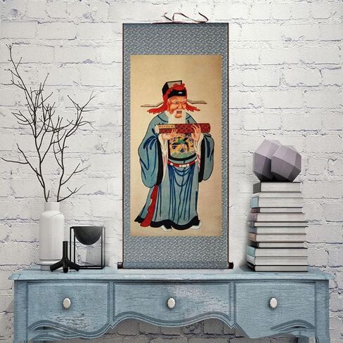 Buddhist Thangka Painting,Thangka Brocade,Mythology Story Statue of God of The Land Painting Silk Scroll Drawing Dojo in Saudi Arabia