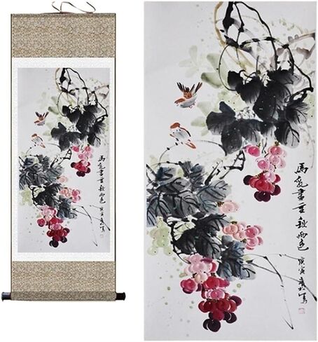 Buddhist Thangka Painting,Thangka Brocade,Ink Painting Grape Scroll Painting Chinese Style Screen Silk Hanging paintin in Saudi Arabia