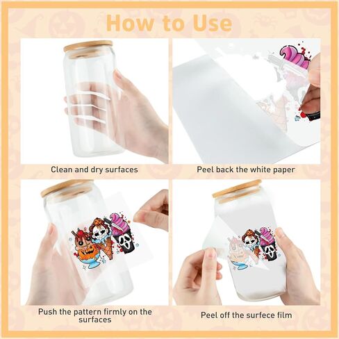 Halloween UV DTF Cup Wraps - 20 Sheet Cute Ghost UV DTF Transfer Stickers, Skeleton Cup Wraps for Glass, Fun Waterproof Transfer Decals, Festival DIY Crafts in Kuwait