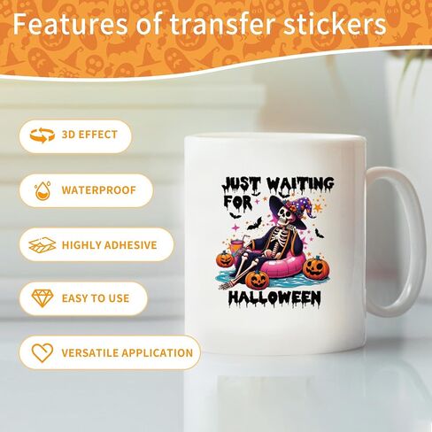 Halloween UV DTF Cup Wraps - 20 Sheet Cute Ghost UV DTF Transfer Stickers, Skeleton Cup Wraps for Glass, Fun Waterproof Transfer Decals, Festival DIY Crafts in Kuwait